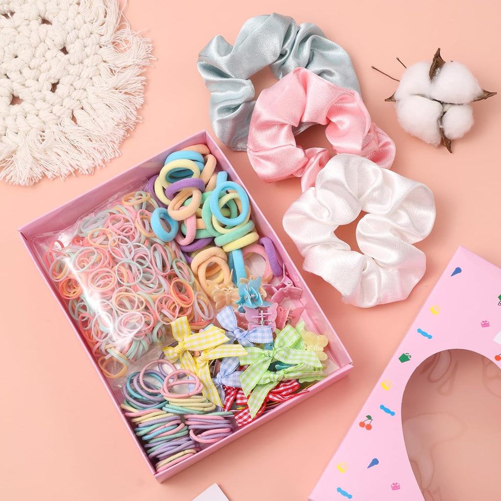 533PCS Hair Accessories Set for Girls,Mini Butterfly Hair Clips and Elastic Hair Ties,Satin Silk Scrunchies,Hair Kit