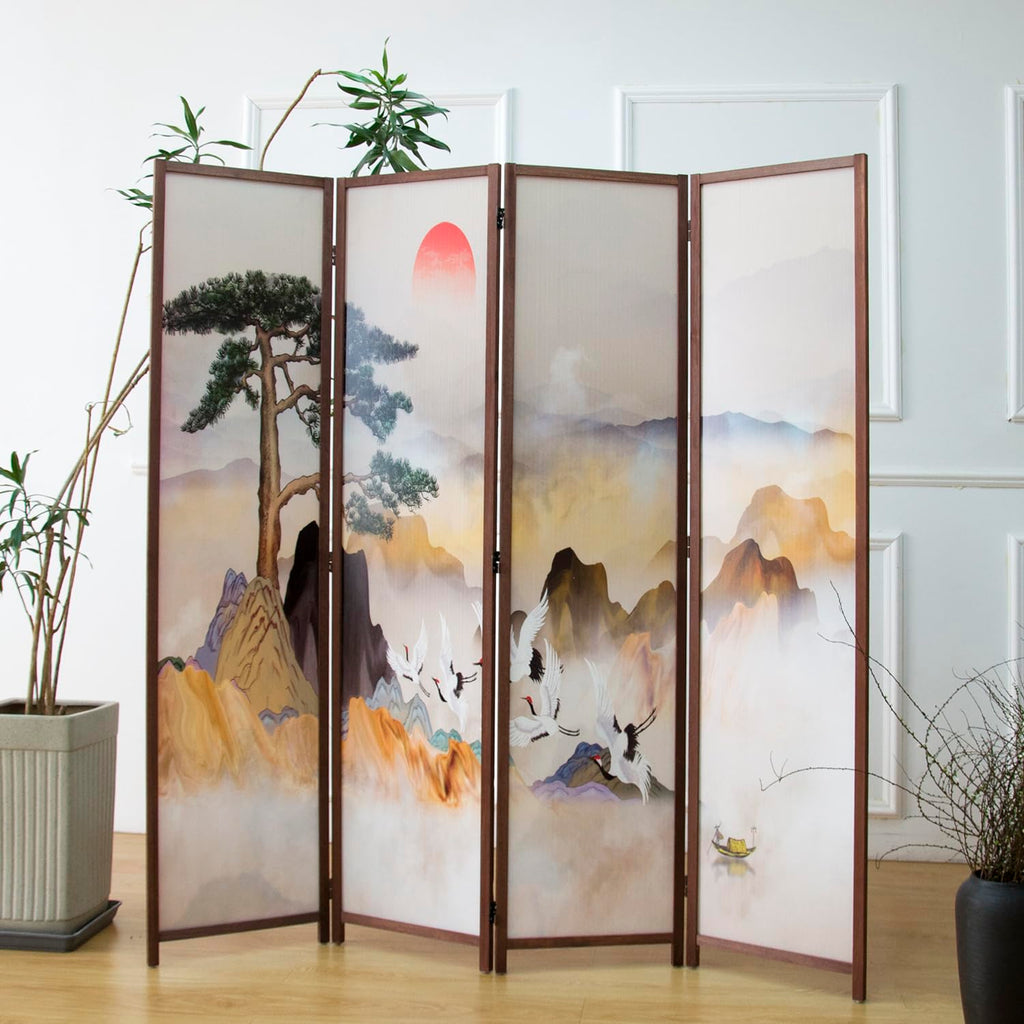4 Panel Room Divider, Double-Sided Folding Privacy Screen - Freestanding Wall Partition with New Chic Colorful