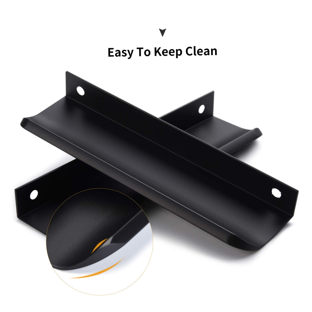 Edge Matt Black Finger Pull for cabinets Kitchen Concealed Drawer pulls Aluminum Door Handle 5 Pack Modern Hole to