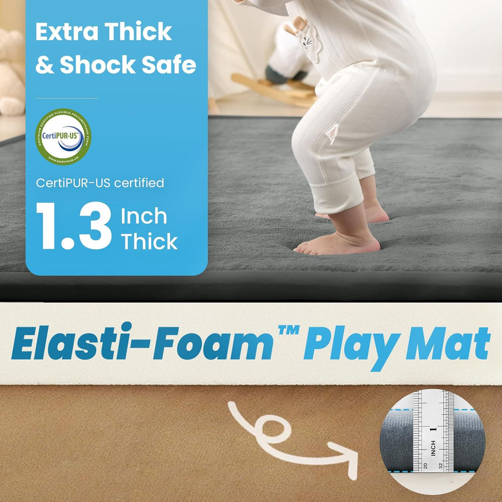 1.3" Thick Baby Play Mat for Floor, 50x50 Padded Playpen Mat,Dark Grey