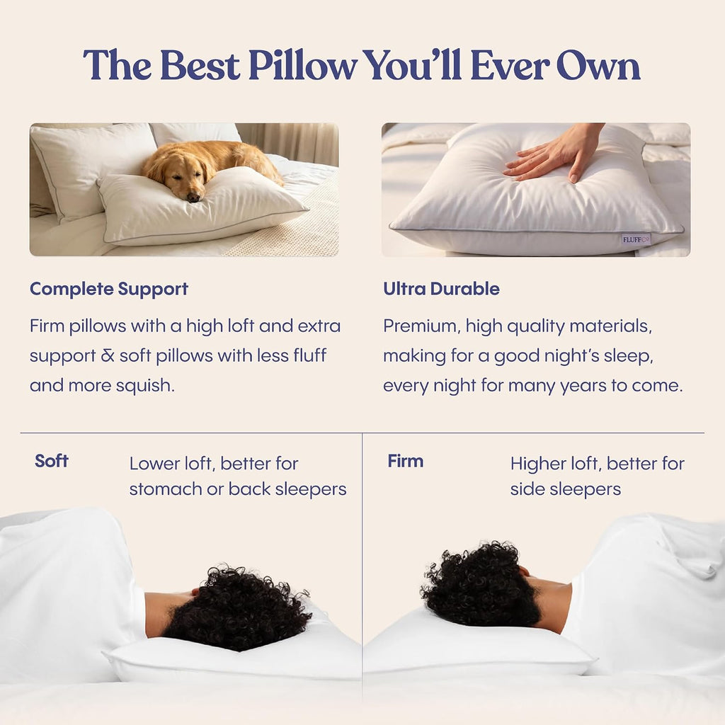 Down Alternative Bed Pillows - Standard/Queen Size, Soft (2 Pack) | 100% Cotton Cover, Recycled Vegan Microfiber