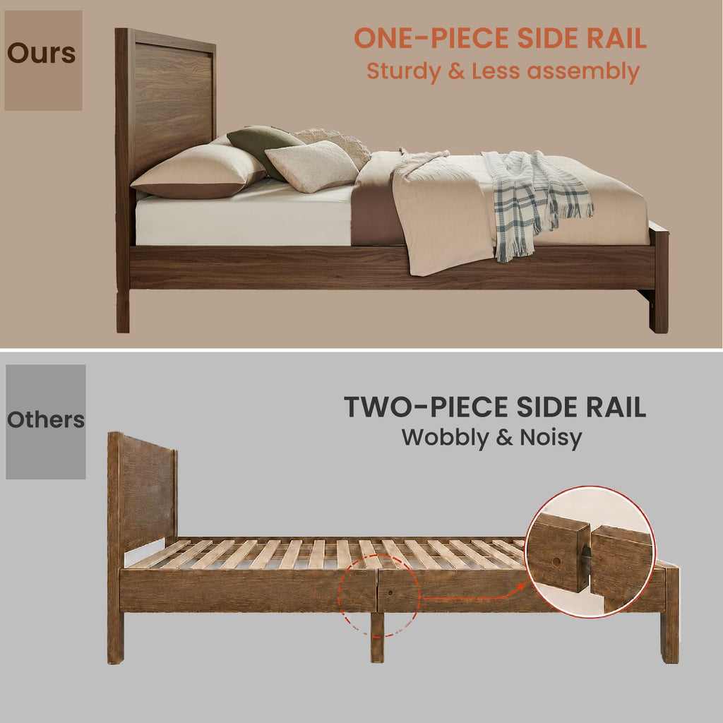 Bed Frame with Headboard, Modern Farmhouse -Size Bedframe with Wood Slat Support, Sturdy Simple Wood Bed