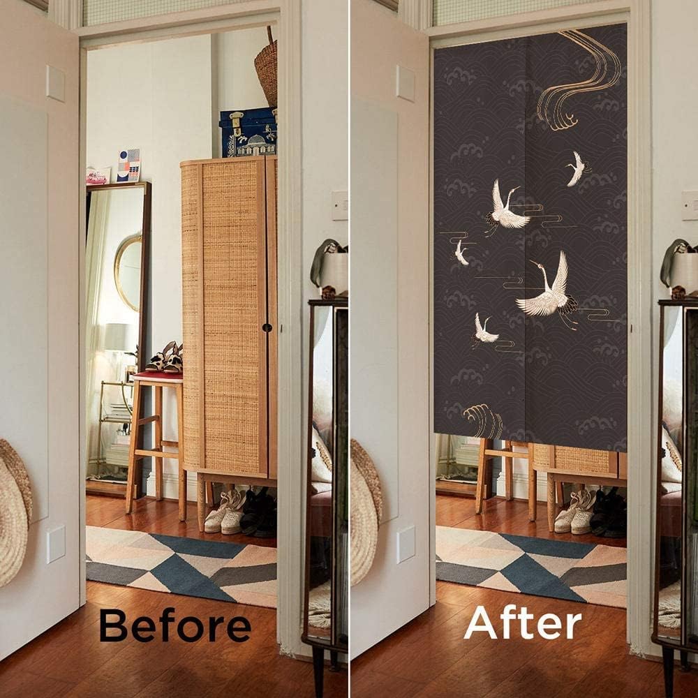 Japanese Crane Noren Curtain, 33.5" x 59"