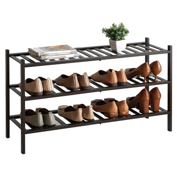 Long Shoe Rack, Bamboo Stackable Shoe Shelf Storage Organizer, Shoe Stand for Closet, Entryway and Hallway (Brown