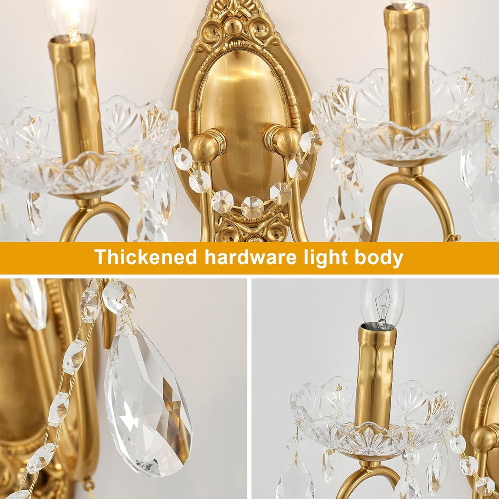 Crystal Wall Sconce Set of 2, Crystal wall sconces, Vintage wall sconces, Gold Brass Finish with Glass Drops, for