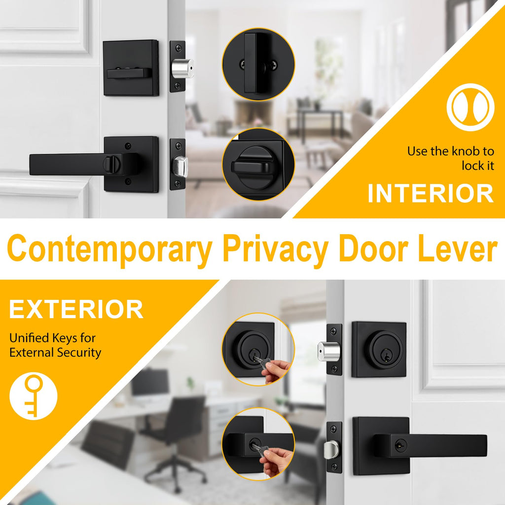 2Pack Black Exterior Door Lock Set with Deadbolt, Keyed Alike Entry Lockset