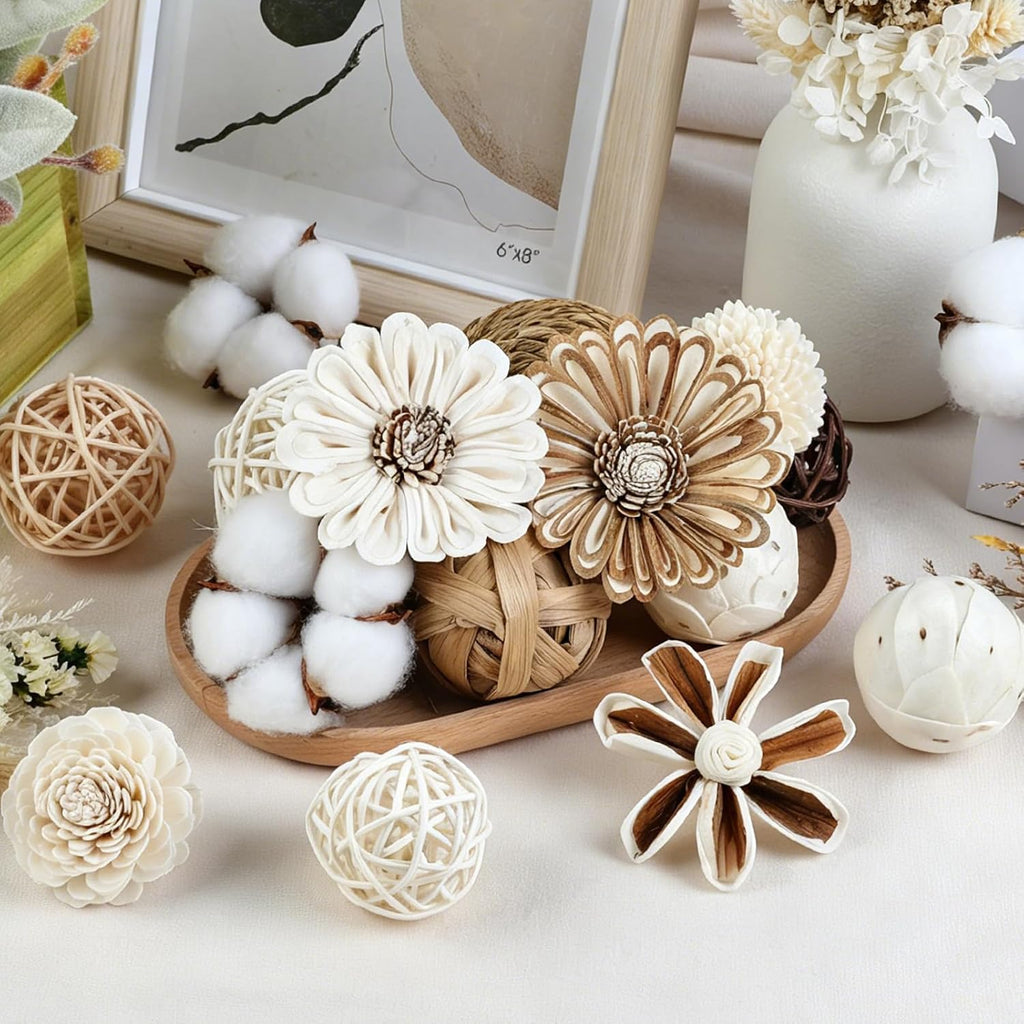 Decorative Ball Filler Natural Bowl Filler Woven Rattan Balls Bowl Centerpiece Balls for Vase Potpourri - Set of 18