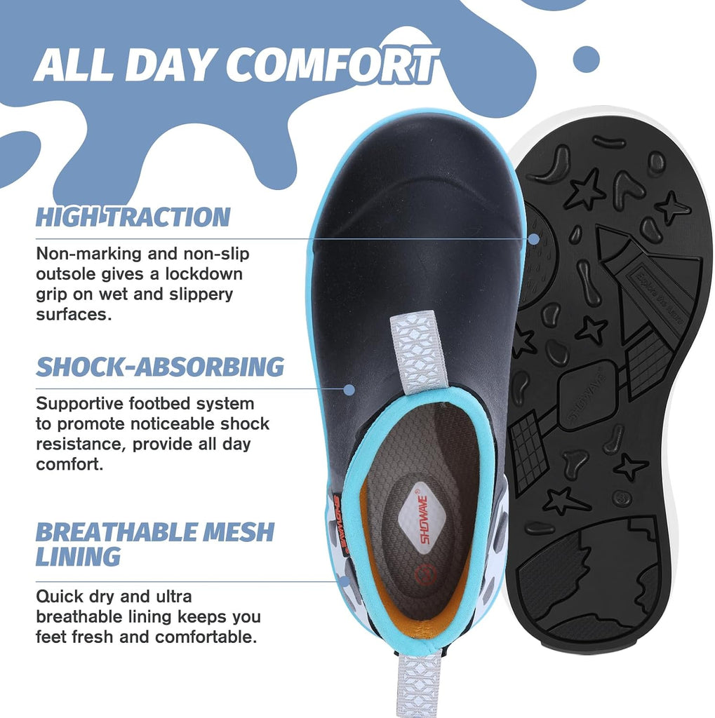 Kid's Deck Boots Ankle Rain Boots Girls Boys Waterproof Rubber Boot