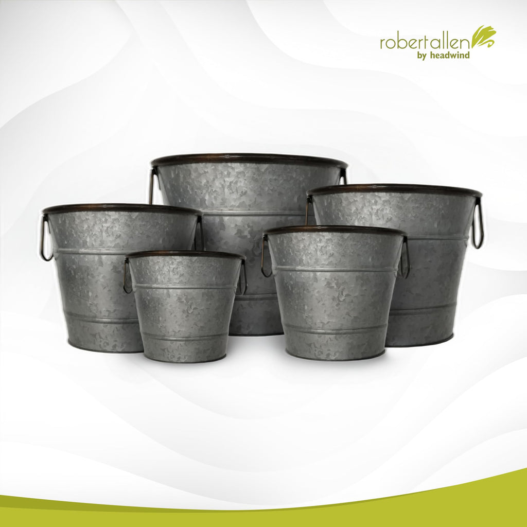Countryside Collection - 10 Inch Smoky Gray Farm Classic Planters with Handles for Decorative Buckets Metal Flower