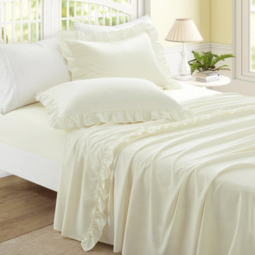 4 Pieces Ruffle Sheet Set, Beige Bed Sheets