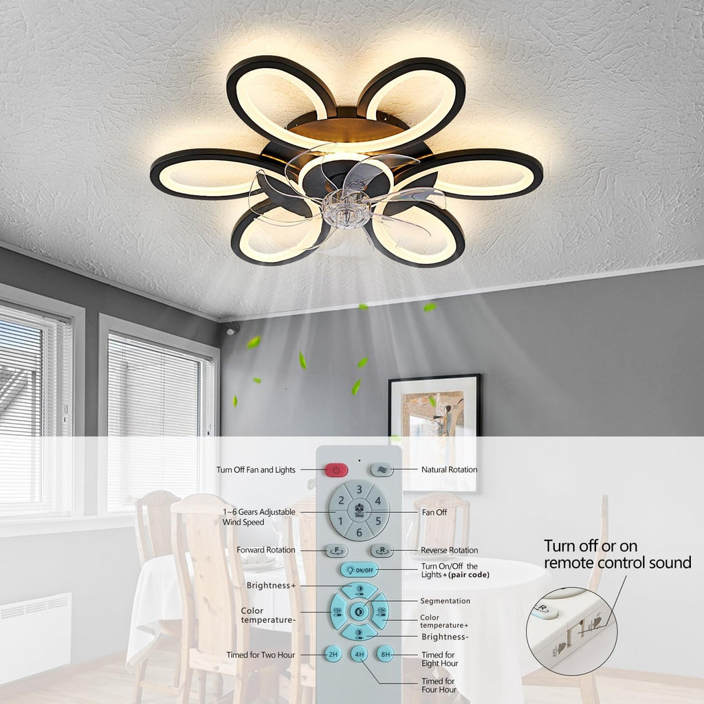 Black-Star Ring Ceiling Fans with Lights and Remote, 27 Inch Modern Low Profile Flush Mount Ceiling Fan