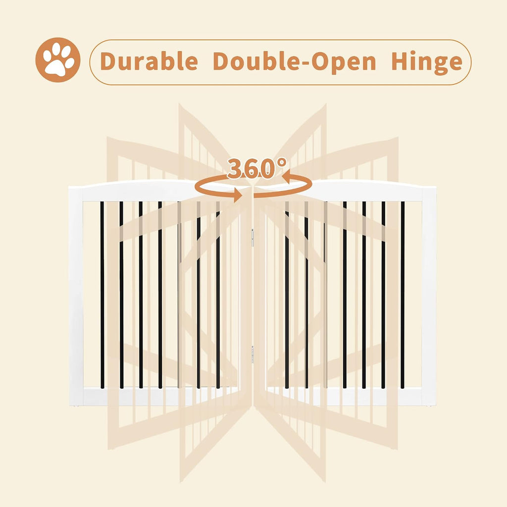 Freestanding Pet Gate for Dogs, Foldable Wooden Dog Gate, Indoor Pet Barrier for Stairs, Doorways, Support Feet