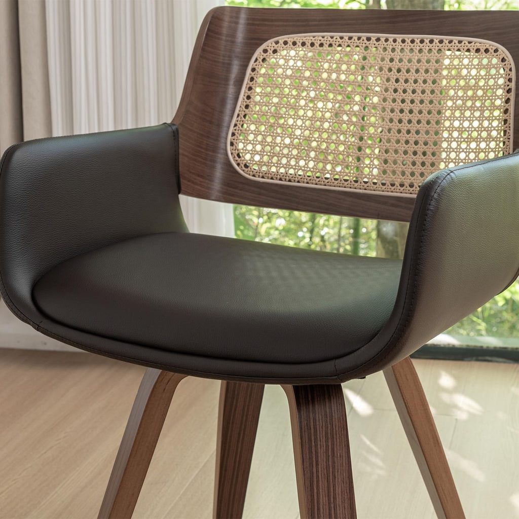 Cane Back Dining Chairs - Swivel Dining Room Chairs with Curved Arms