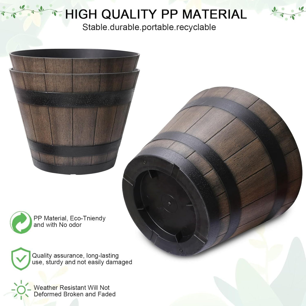22.25 Inch Whiskey Barrel Planters 2 Pack, Large Plastic Pots Wood Design