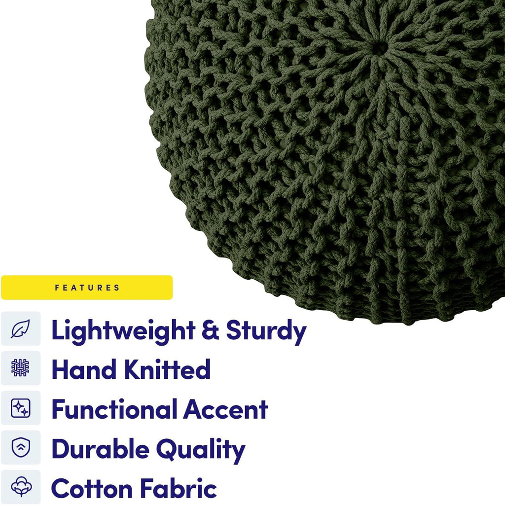 Pouf Ottoman Foot Rest Stuffed - 20" Diameter x 14" Tall Cozy Floor Pouf & More - 100% Cotton Knit Shell, EPS Bead