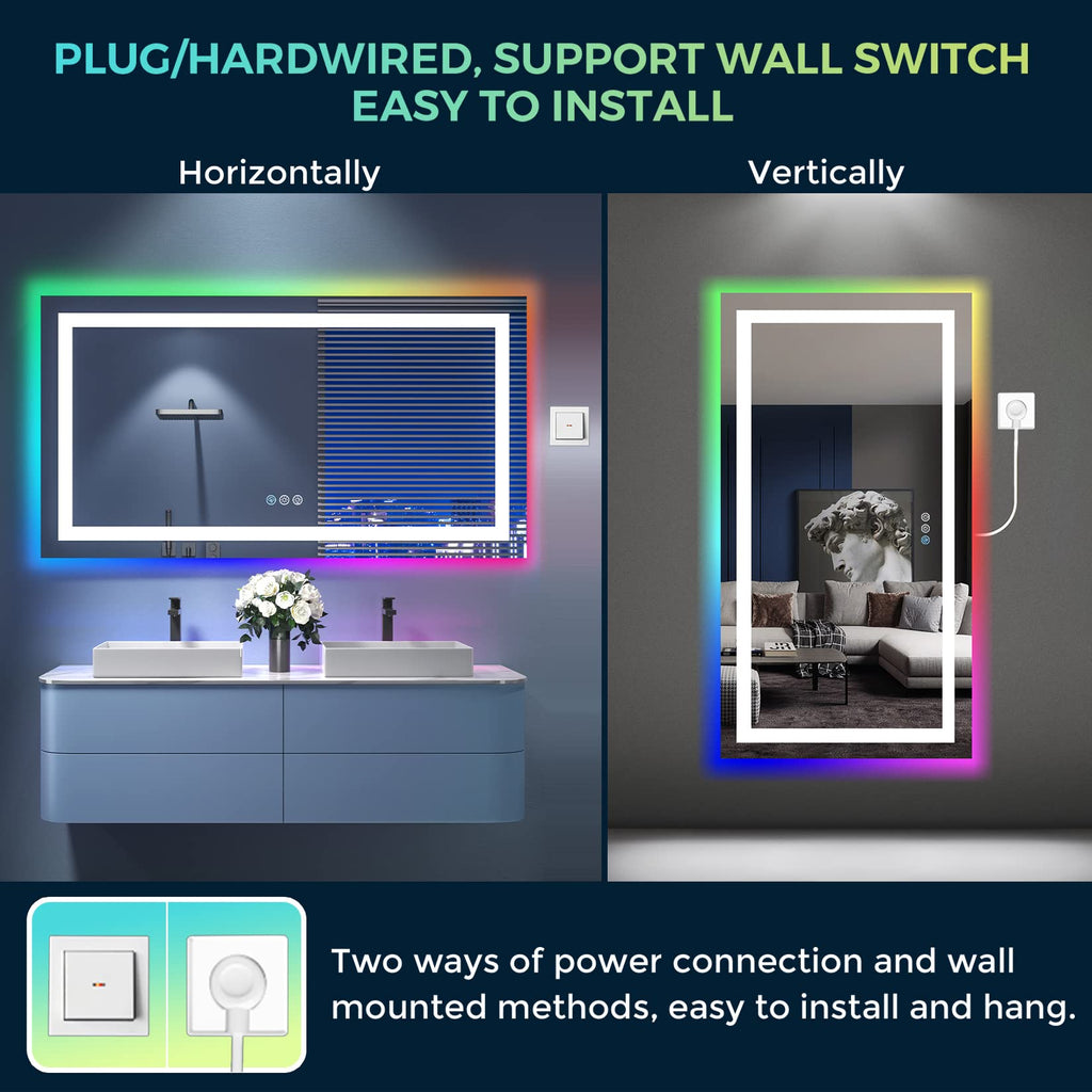 55x30 LED Bathroom Mirror with Lights, RGB Backlit Lighted Mirror
