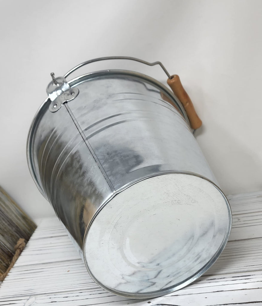 Large Metal Bucket 1.875 Gallon (4 Pack) Pail Tins Silver w/Wood Handle Retro Look for Planter or décor, Gifts