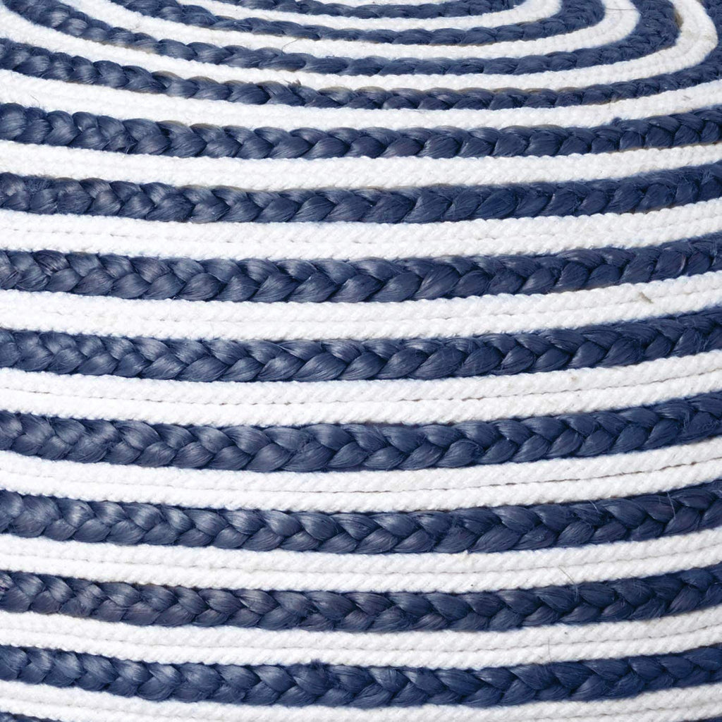 L.R. Resources Corcovado Deep Sea Braided Pouf Ottoman, 14"X20", Blue/White