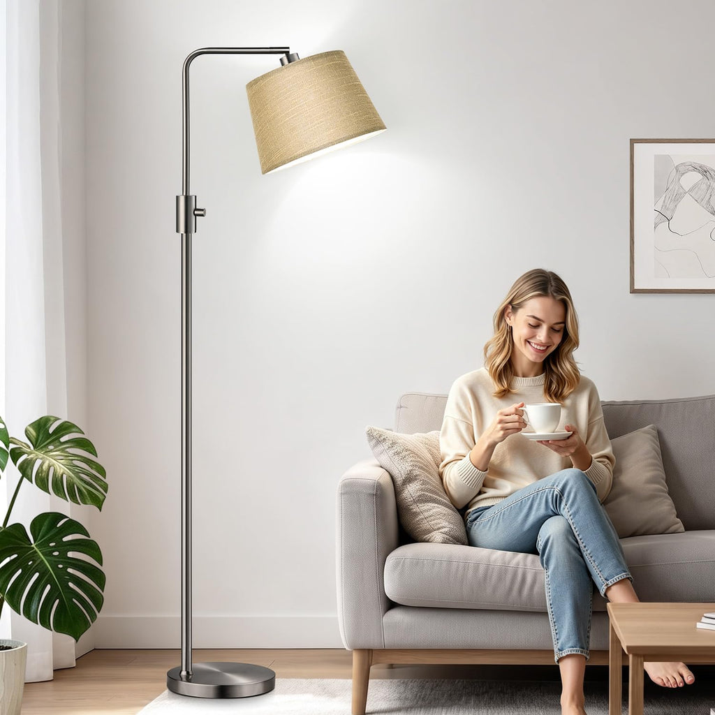 Upgraded) Dimmable Arc Floor Lamp, 1000 Lumens LED Edison Bulb Included, Modern Standing Lamp with Champagne Shade