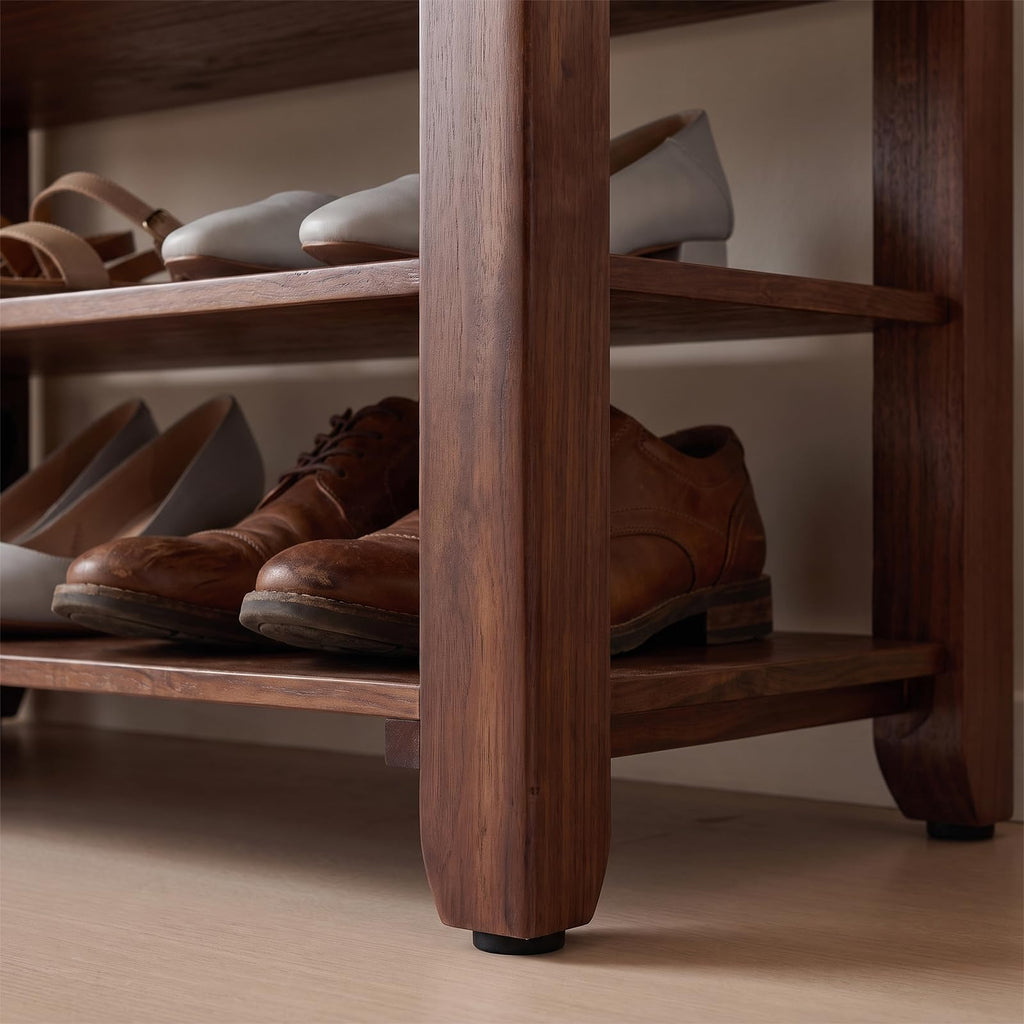 Solid Wood Shoe Rack Bench Bench with Leather Cushion
