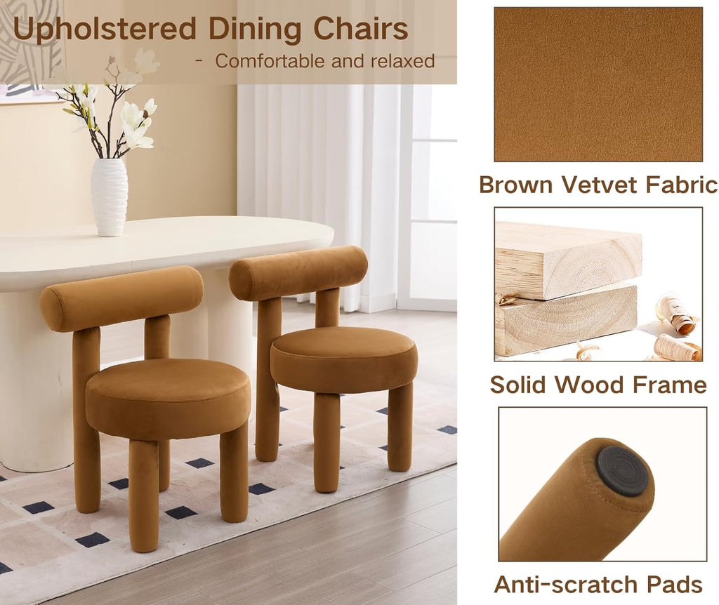 Velvet Upholstered Dining Chairs Set of 2, Modern Dining Room Chairs with Back, Round Kitchen Chairs