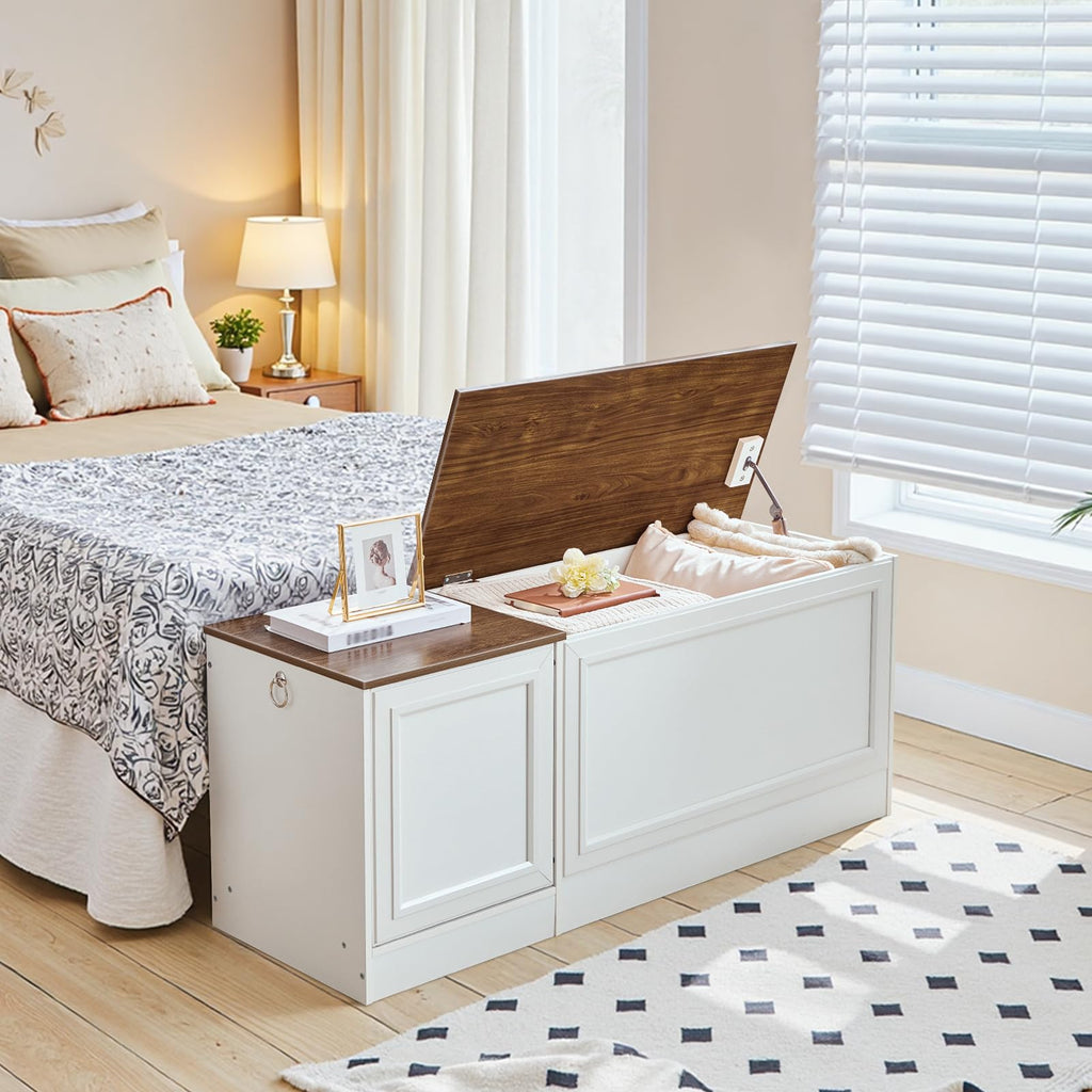 Storage Bench, 47.2" Wooden Toy Box, Toy Chest with Safety Hinge, Farmhouse-Style Storage Chest, Entryway Bench