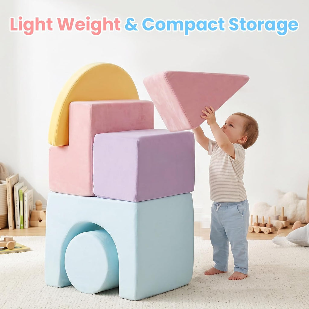 Toddler Climbing Toys Indoor, 6 PCS Foam Climbing Blocks for Baby Crawling Sliding, Soft Play Set for Kids Gym