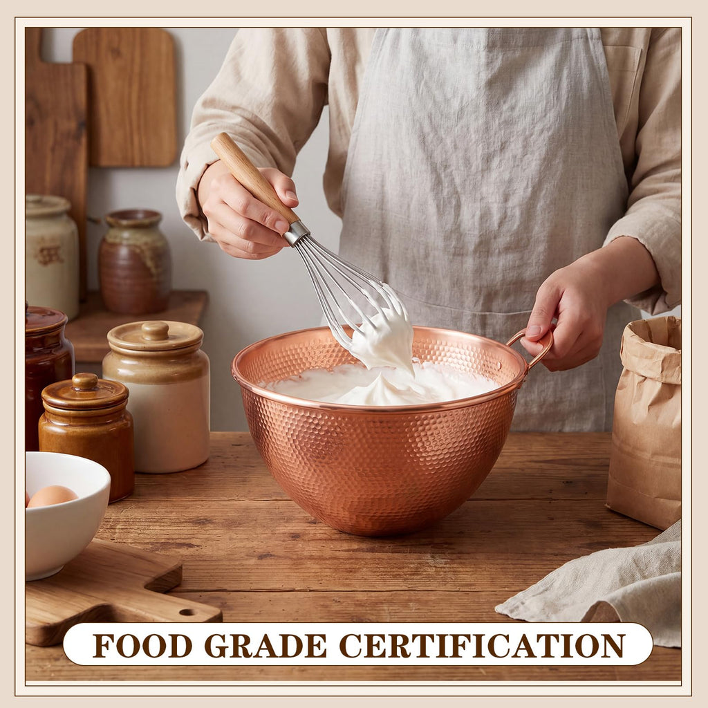 5 Qt Large Hammered Pure Copper Mixing Bowl with Handle