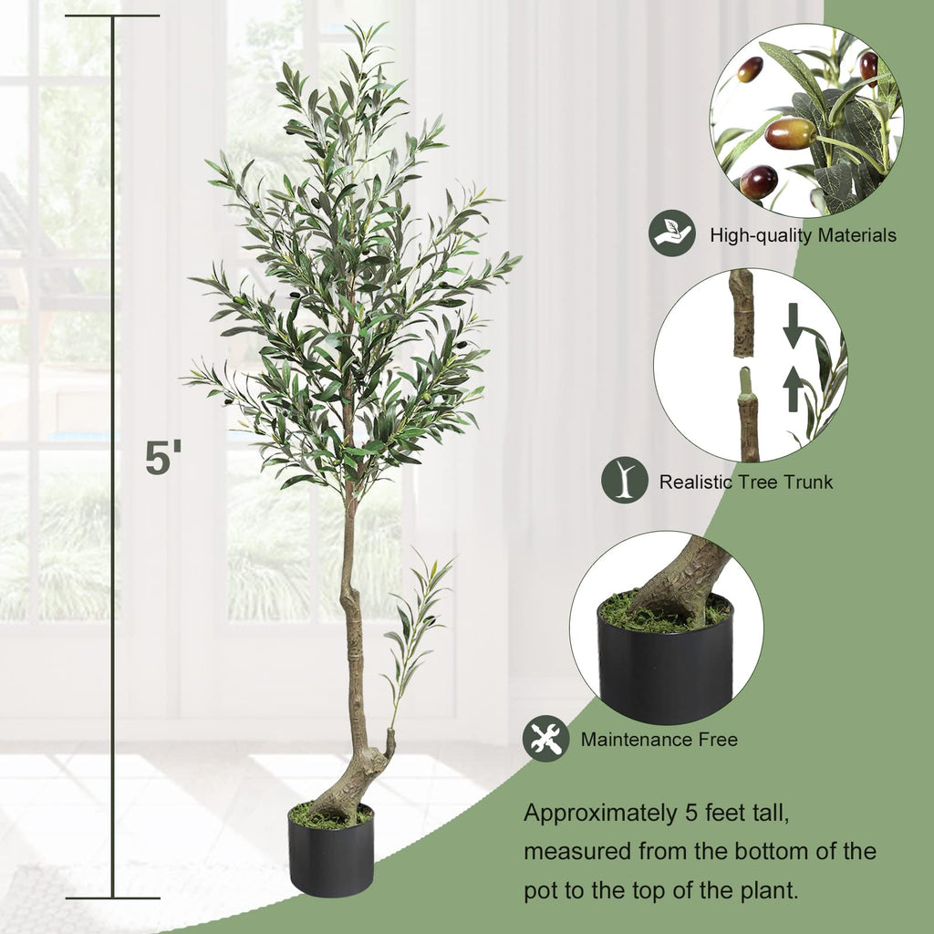 Artificial Olive Tree 5FT Faux Indoor with Natural Trunk (2 Pack)