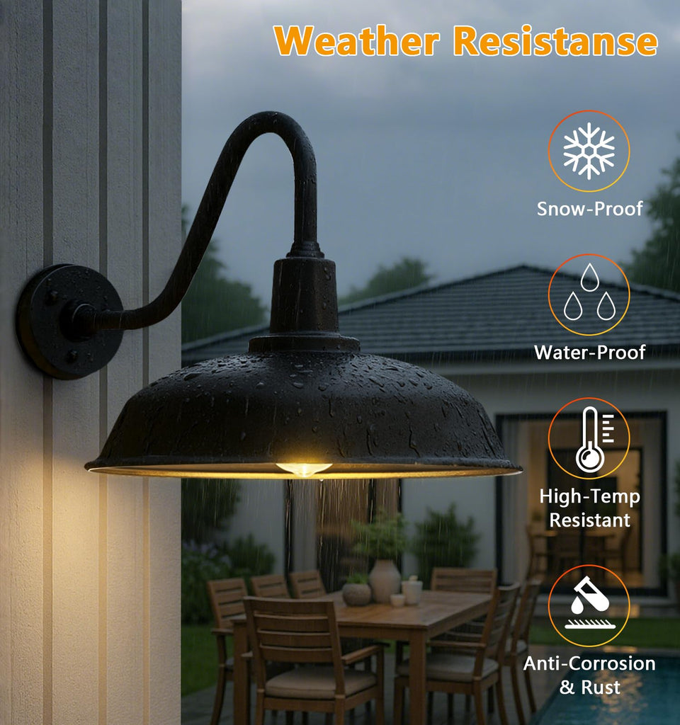 21" Large Black Gooseneck Barn Light, Outdoor Wall Fixture