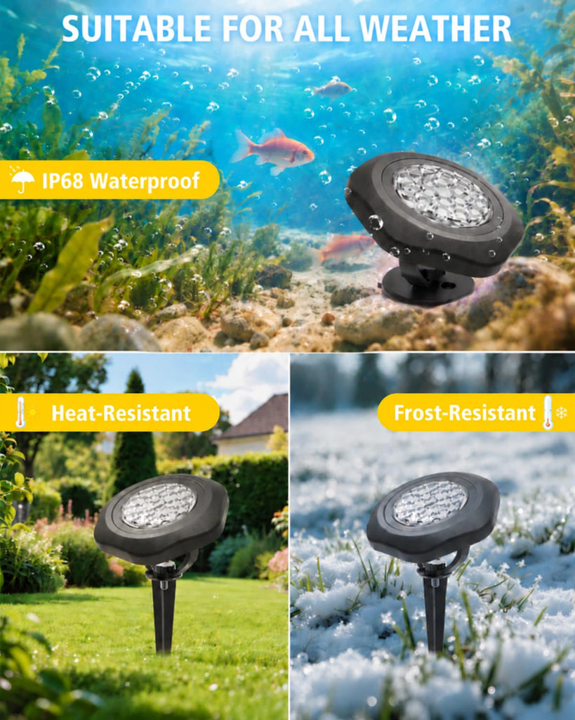 Pond Lights Waterproof IP68 Landscape Spot Lights, Warm White, 3-in-1
