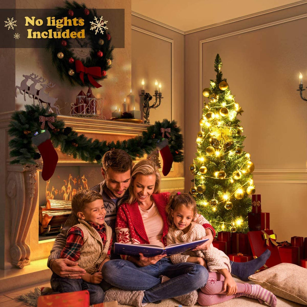 6FT Pencil Christmas Tree Slim Xmas Tree Outdoor Decoration Unlit Artificial Christmas Tree with Foldable Metal Stand