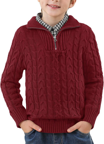 Boys Winter Warm Cable Knit Sweaters Cute Turtle Neck Casual Quarter Zip Pullover