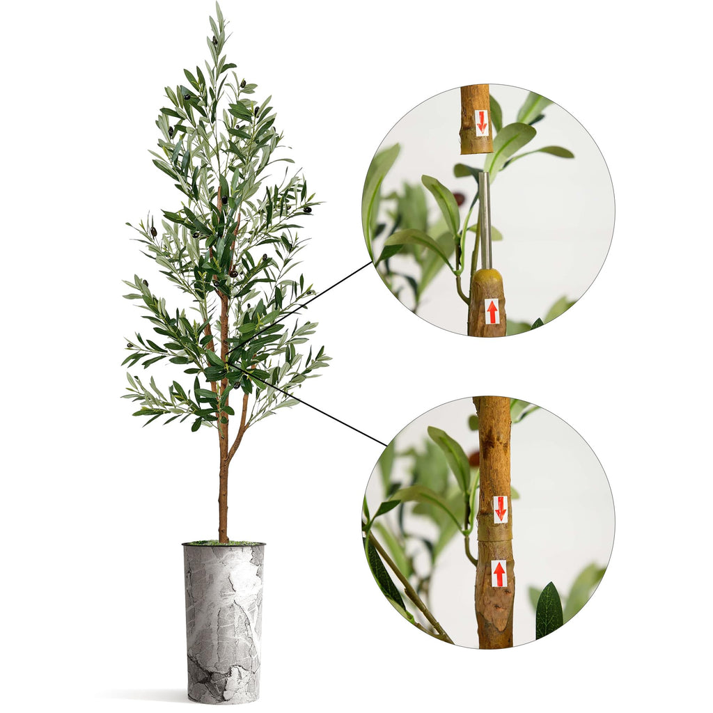 Artificial Tree in Gray Marble Effect Planter, Fake Olive Silk Tree for Indoor and Outdoor Home Decoration - 68"
