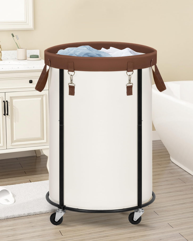 Rolling Laundry Hamper with Wheels 110L Laundry Basket, Round Laundry Cart with Metal Frame and Removable Bag