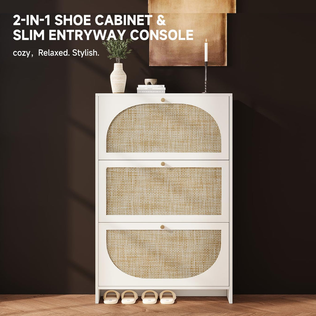 Shoe Cabinet Storage Slim 9.5" Freestanding Floor Base Shoe Storage Cabinet, 3 Flip Drawers with 3-Position
