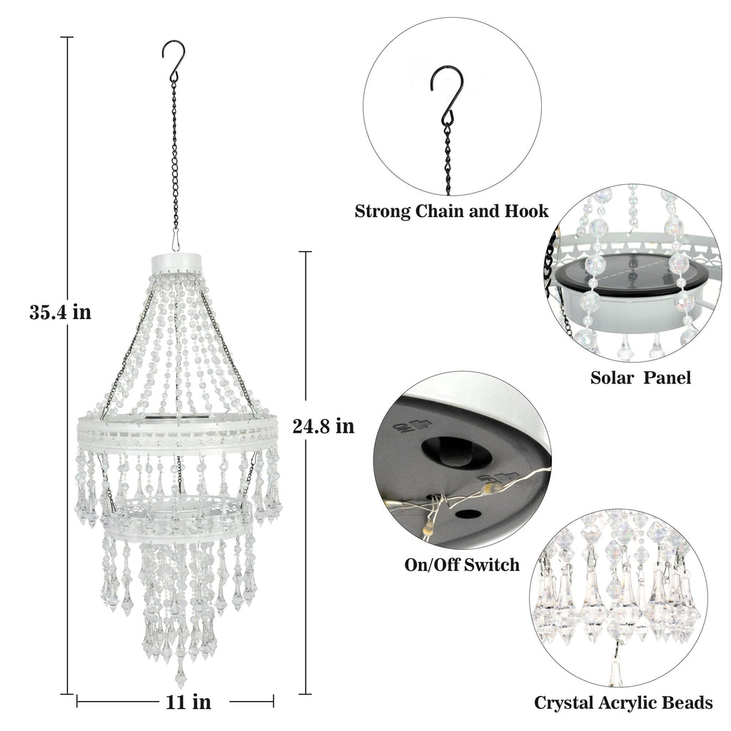 Solar Hanging Crystal Chandelier Light Outdoor Decorative Garden Lantern