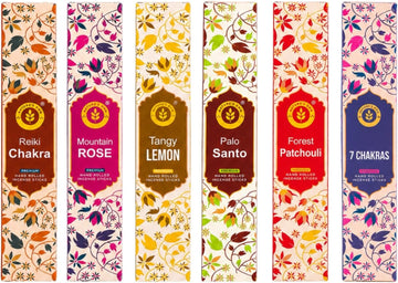 Incense Sticks Gift Pack - 6 Fragrances x 20 Sticks Each, Hand Rolled Insents with Incense Holder - Tangy Lemon - Set of 120