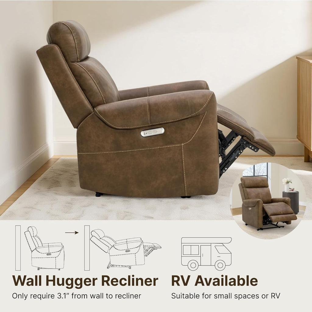 Leather Recliner Chair for Adults Wall Hugger RV Recliner with USB Charging Ports Electric Power Reclining Sofa for