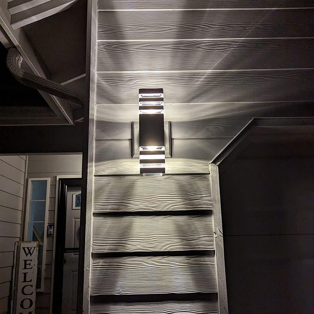 LED Up and Down Lights, Outdoor Light Fixture, Black, 3-Tier, 15.8 in
