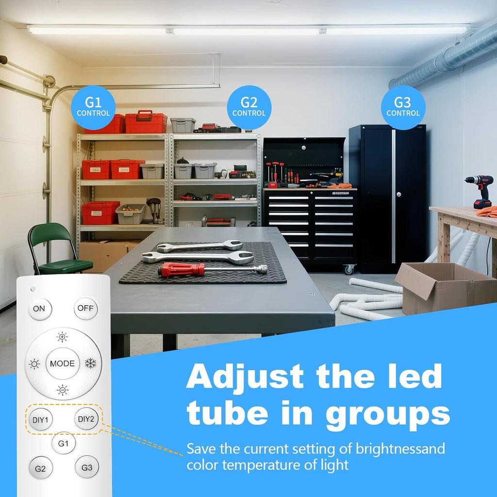 T8 Dimmable LED Tube Light with Remote, 3200LM 24W 6CCT Type B, 4Pack
