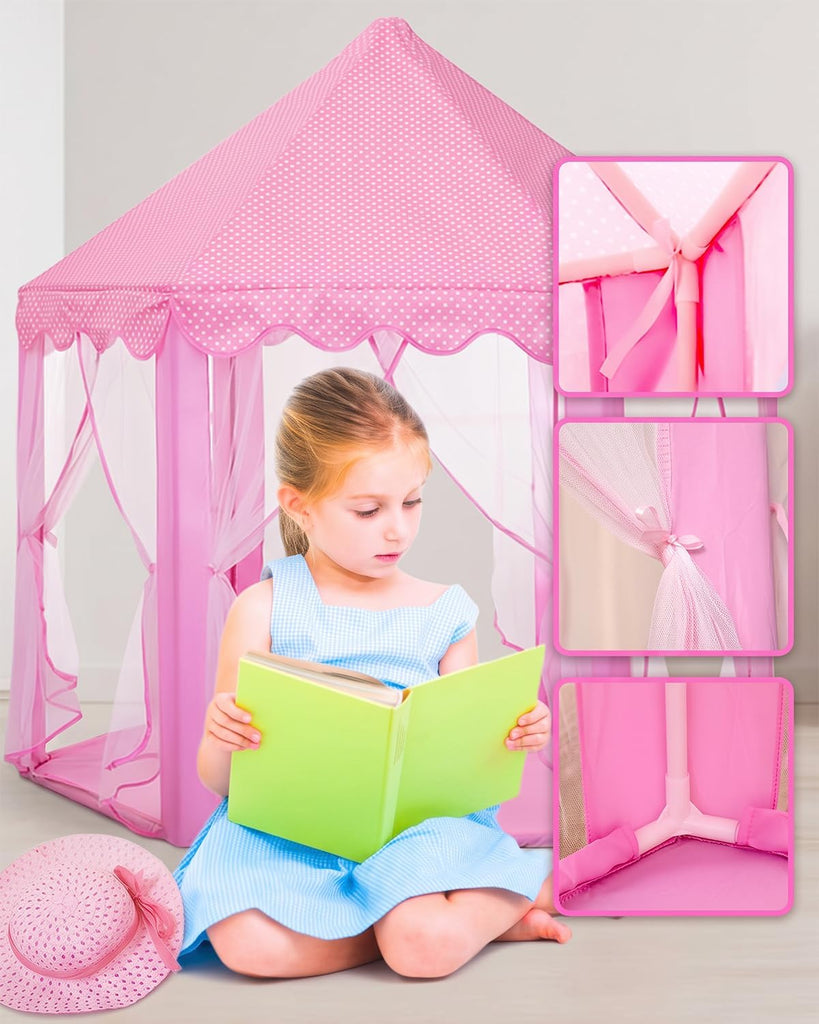 Princess Tent Kids Play Tent Indoor Girls Castle Playhouse, Pink