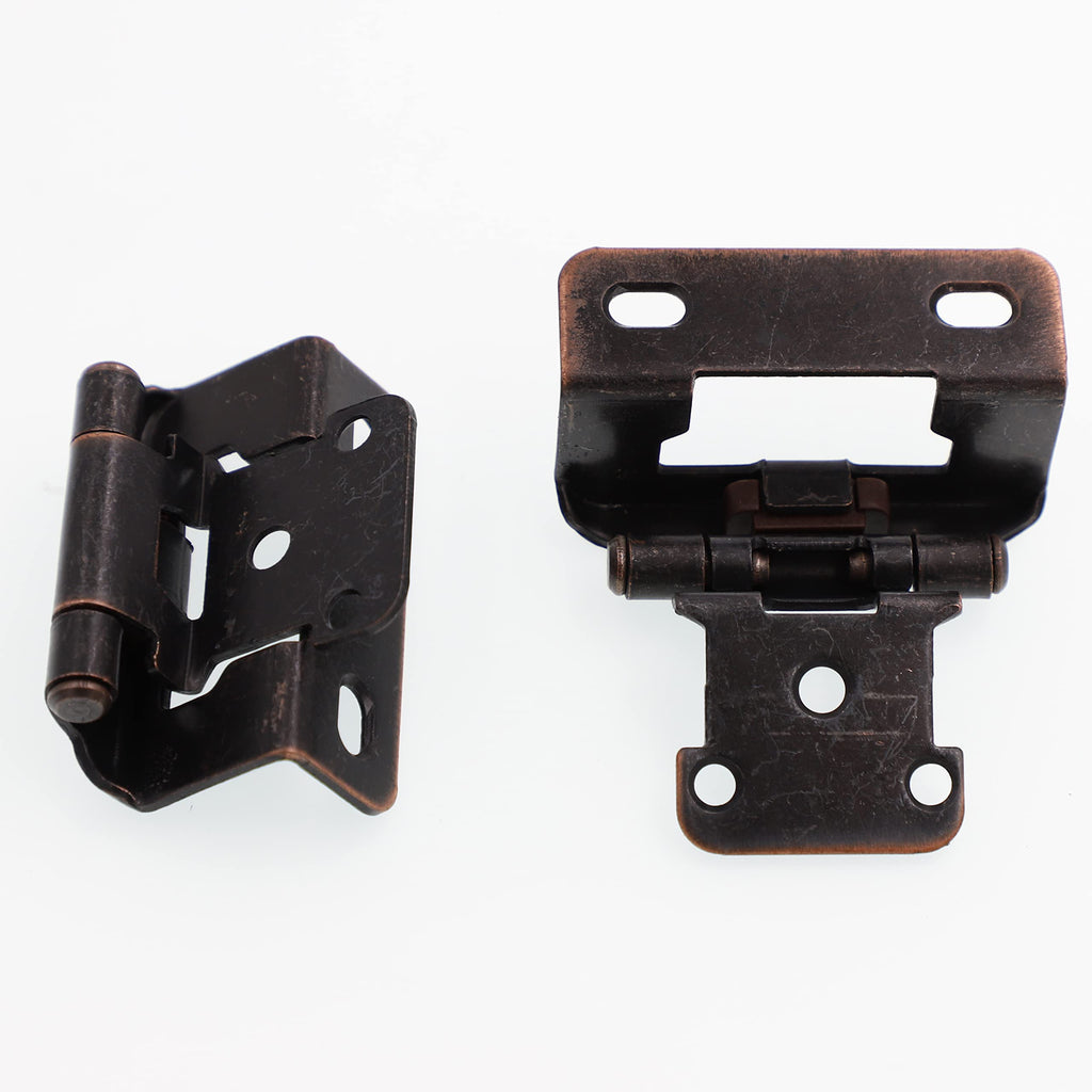 20 Pack Oil Rubbed Bronze Cabinet Hinges for Cabinet Doors (10 Pairs) - 1/2" Overlay Semi-Wrap Self-Closing Face