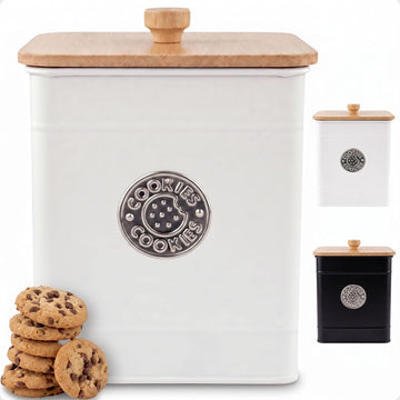 Cookie Jar with Airtight Bamboo Lid, 6"D x 8"H, 1 Gallon Iron Cookie Tin