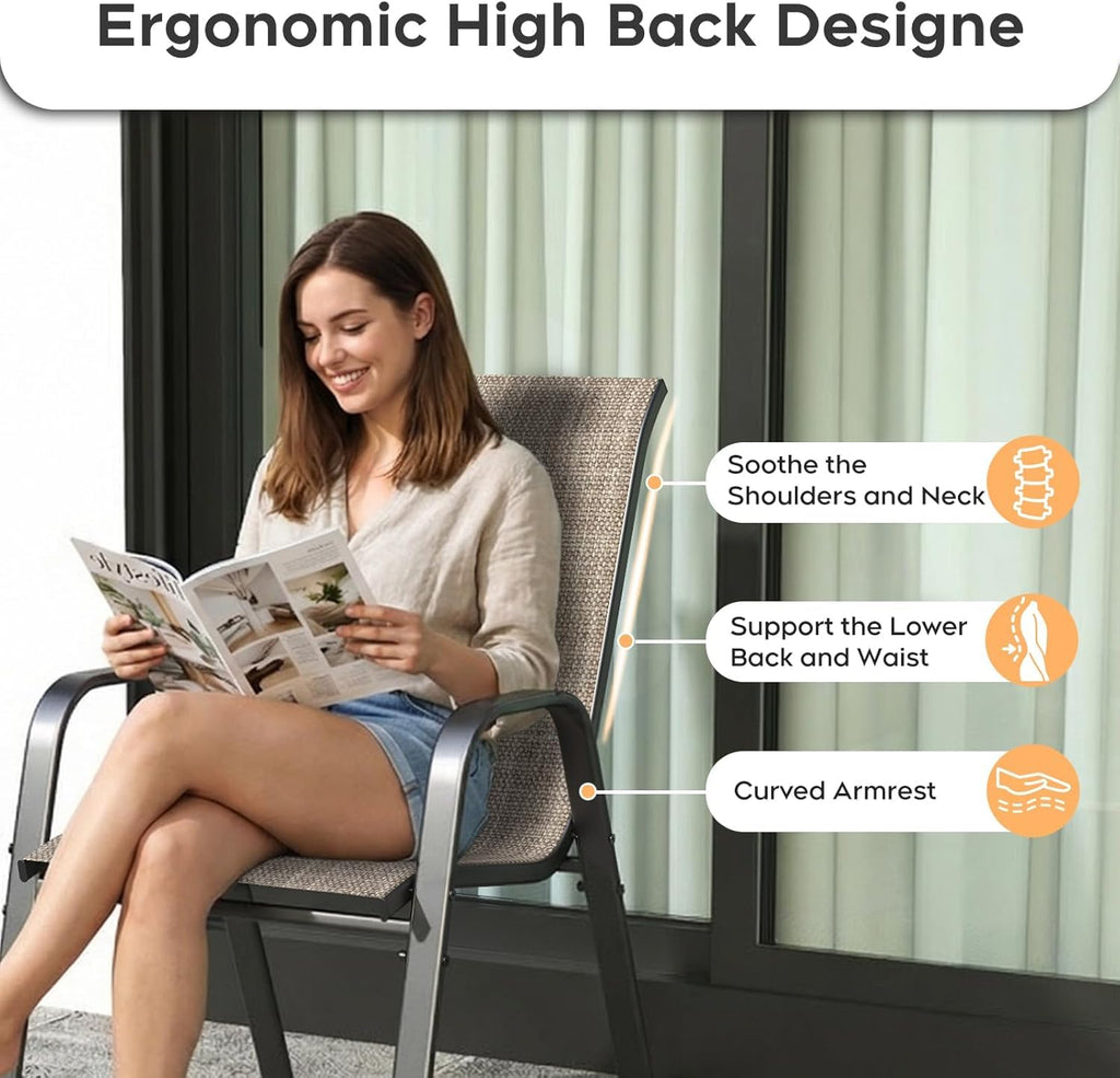 Dining Chairs Set of 4 Outdoor Stackable Dining Chairs for All Weather 350lbs Capacity Heavy Duty Textilene Fabric