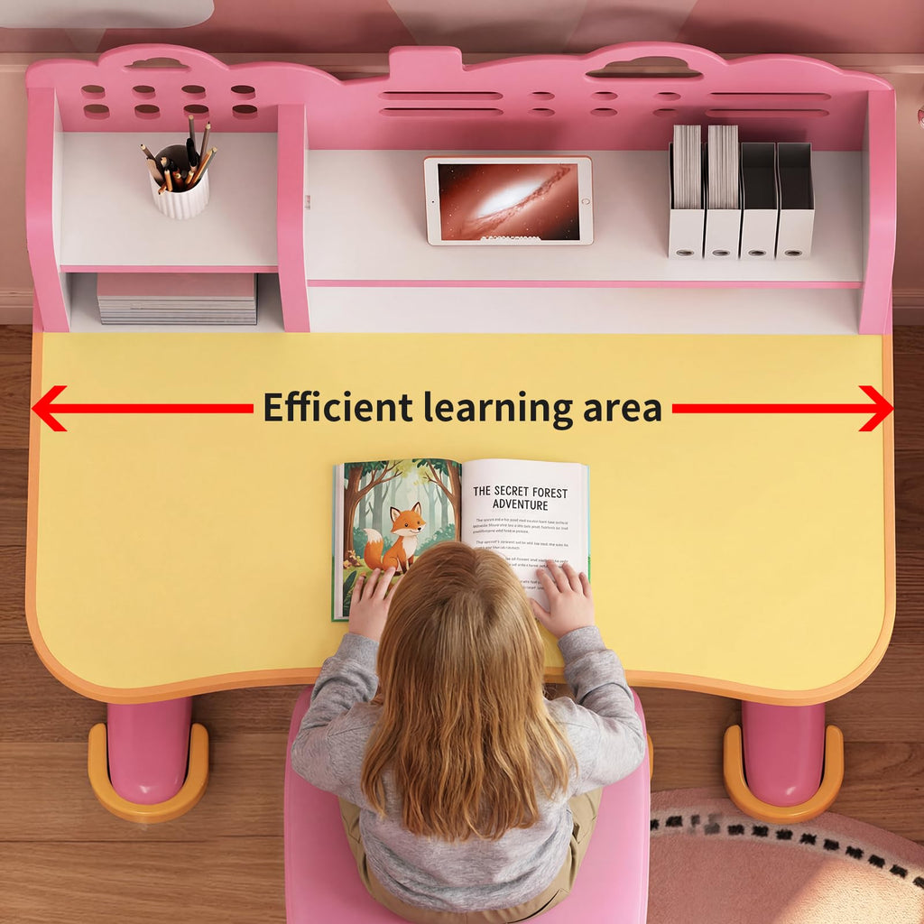 Kids Desk and Chair Set, Height Adjustable with Storage Drawer