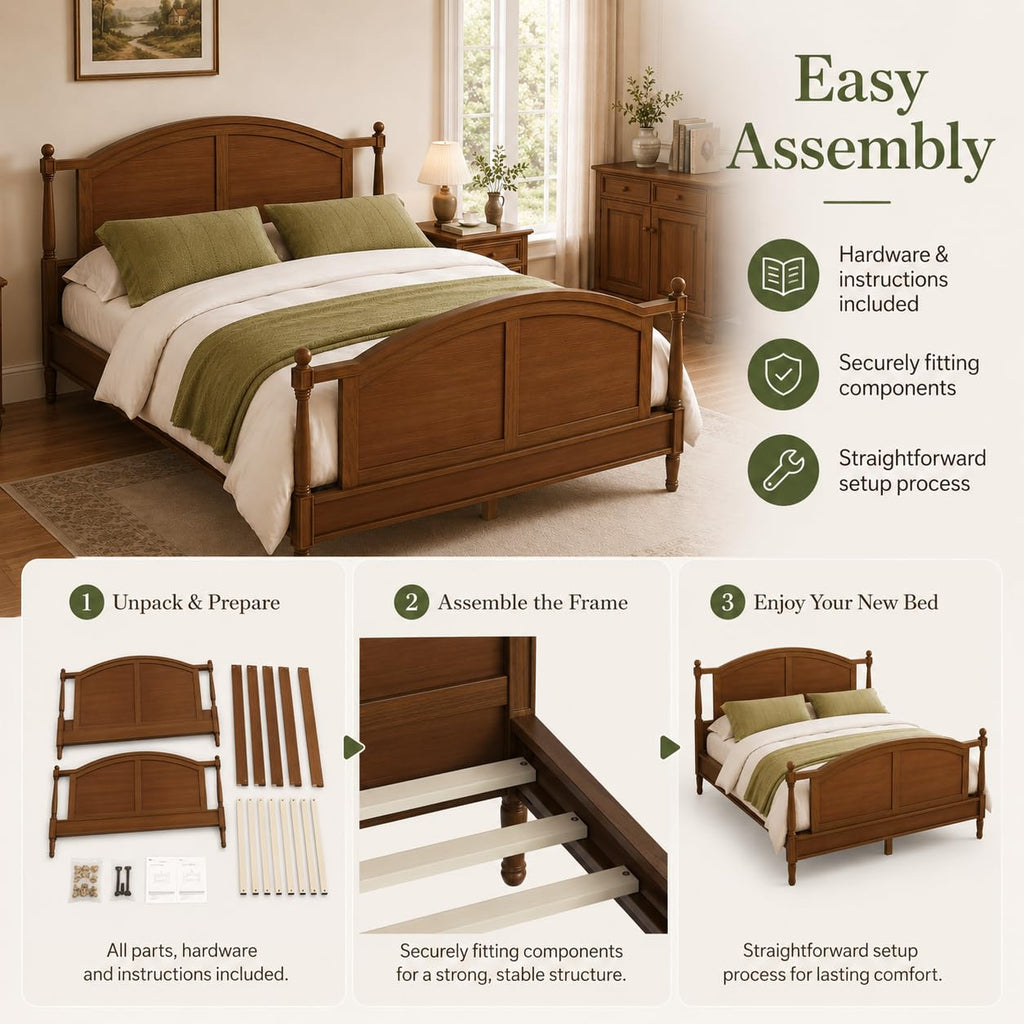 Wood Farmhouse Bed Frame with Headboard and Footboard