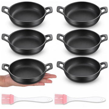 Mini Cast Iron Skillets Set of 6, 4.8 Inch Small Cast Iron Pans with Double Handles, Black Individual Serving