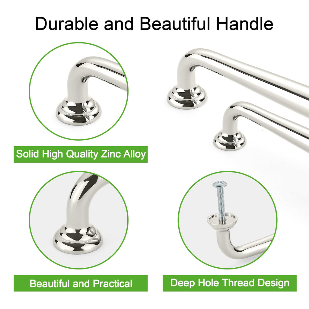 10 Pack Cabinet Handles-5"/128mm Screw Spacing Polished Nickel Furniture Hardware Handles Cabinets Bedroom Dresser