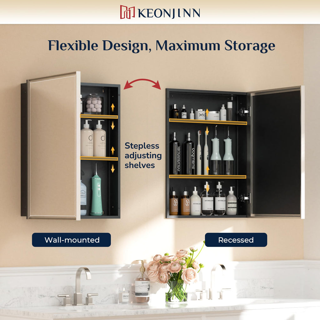40"x30" Large Bathroom Medicine Cabinet, 2 Door, Brushed Nickel